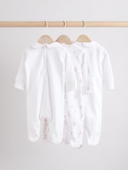 White Baby Collar 100% Cotton Sleepsuits 3 Pack (0-2yrs) - Image 2 of 13