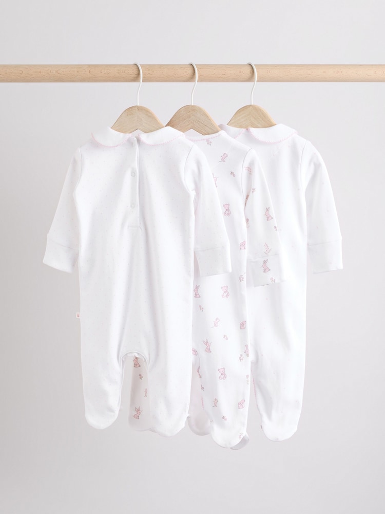 Weiß - Baby Collar 100% Cotton Sleepsuits 3 Pack (0-2yrs) - Bild 2 von 13 Weiß - Baby Collar 100% Cotton Sleepsuits 3 Pack (0-2yrs) - Bild 2 von 13