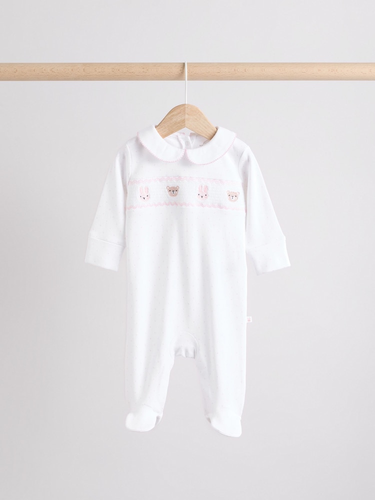 White Baby Collar 100% Cotton Sleepsuits 3 Pack (0-2yrs) - Image 3 of 13