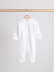 White Baby Collar 100% Cotton Sleepsuits 3 Pack (0-2yrs) - Image 4 of 13