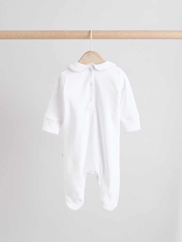 White Baby Collar 100% Cotton Sleepsuits 3 Pack (0-2yrs) - Image 4 of 13