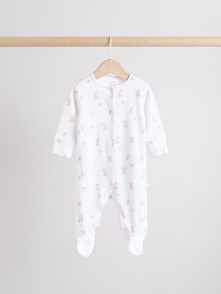 White Baby Collar 100% Cotton Sleepsuits 3 Pack (0-2yrs) - Image 5 of 13
