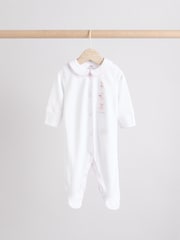 White Baby Collar 100% Cotton Sleepsuits 3 Pack (0-2yrs) - Image 6 of 13