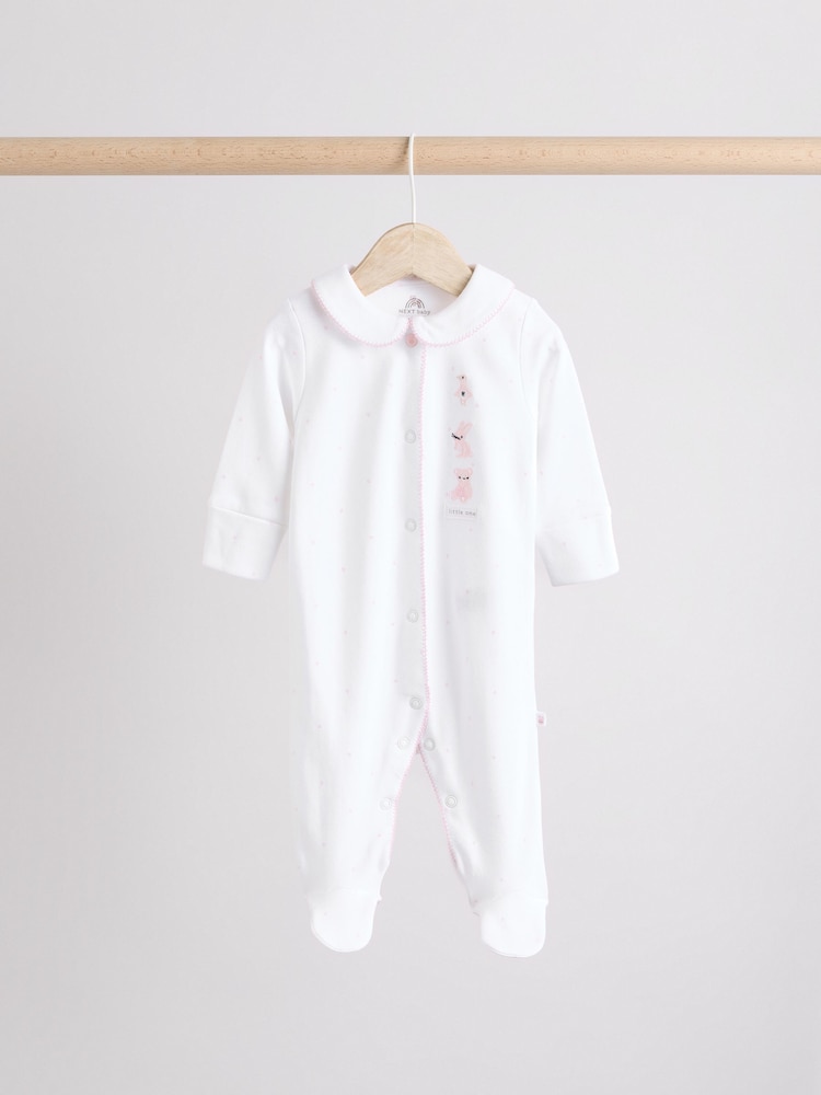 White Baby Collar 100% Cotton Sleepsuits 3 Pack (0-2yrs) - Image 6 of 13