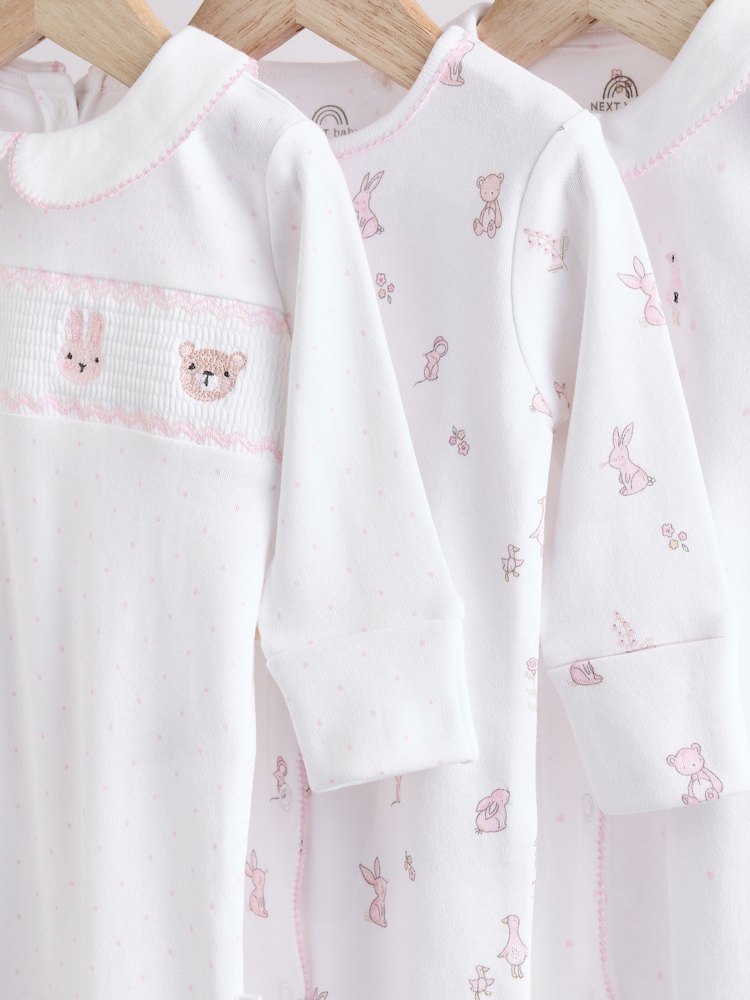 White Baby Collar 100% Cotton Sleepsuits 3 Pack (0-2yrs) - Image 7 of 13