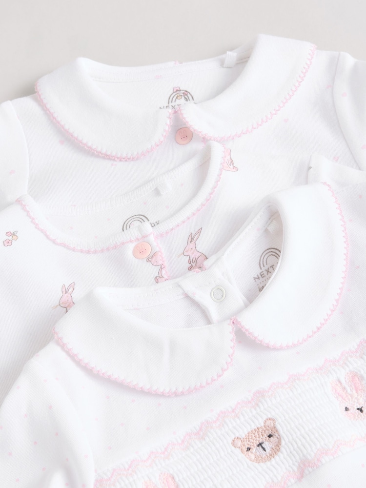 White Baby Collar 100% Cotton Sleepsuits 3 Pack (0-2yrs) - Image 8 of 13