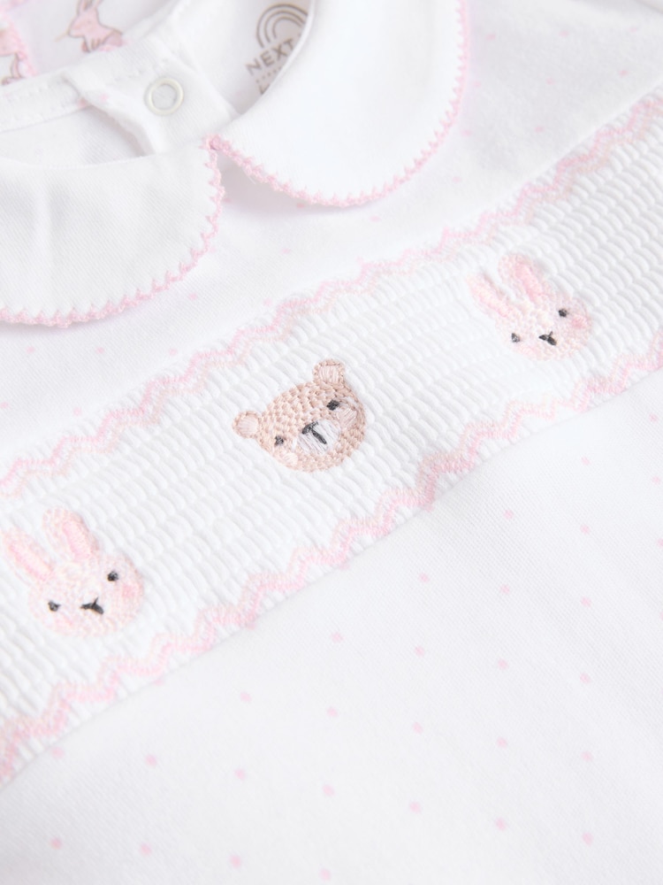 White Baby Collar 100% Cotton Sleepsuits 3 Pack (0-2yrs) - Image 9 of 13