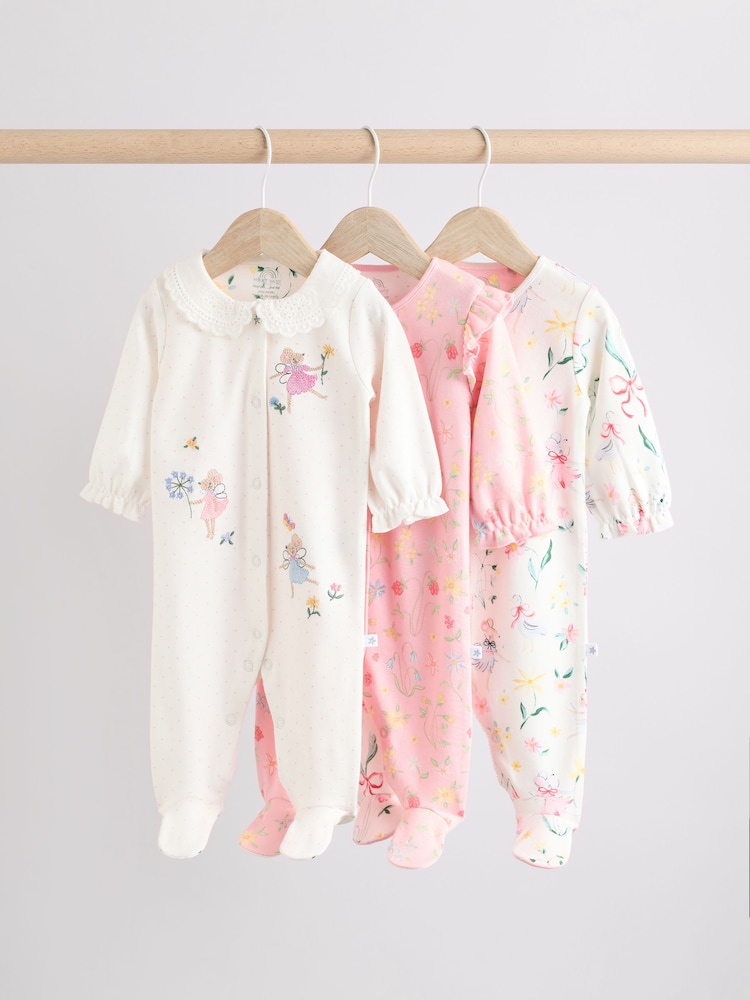 Pink - Baby-Schlafanzüge mit Rüschenmuster aus 100 % Baumwolle im 3er-Pack (0–2 J.) - Bild 1 von 13 Pink - Baby-Schlafanzüge mit Rüschenmuster aus 100 % Baumwolle im 3er-Pack (0–2 J.) - Bild 1 von 13