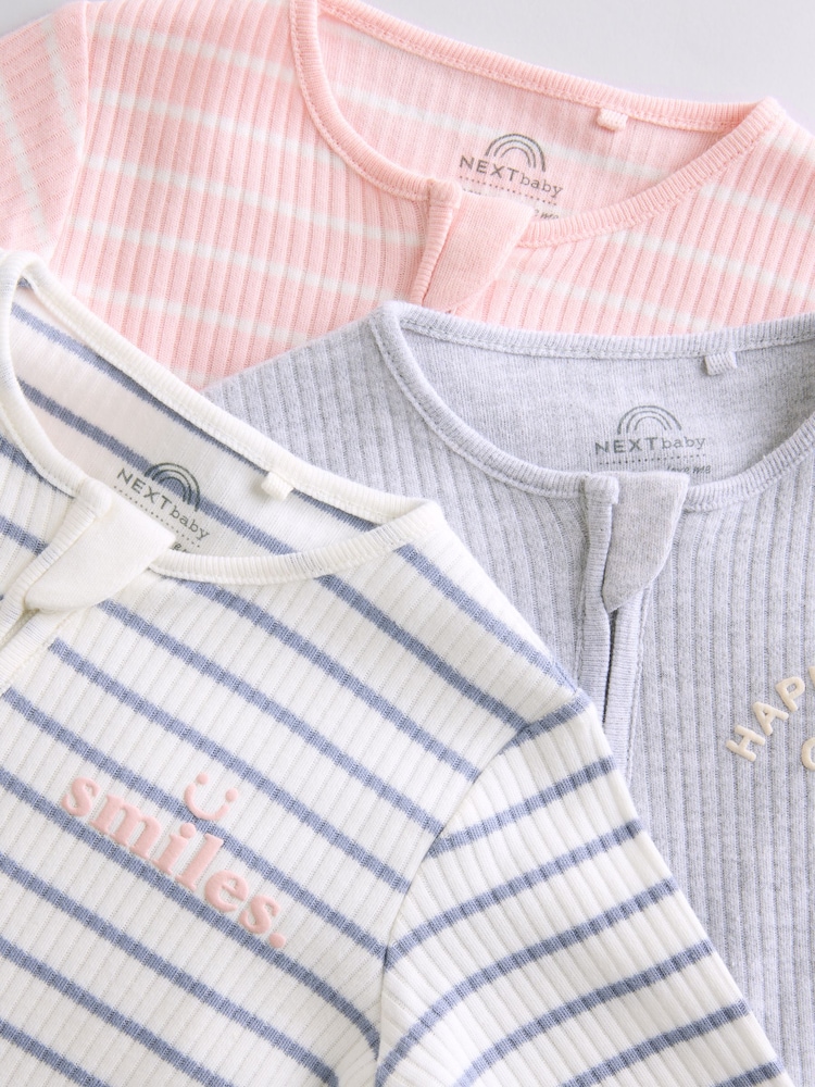 Rose/Gris - Lot de 3 dors-bien bébé à slogan 100% coton (0mois3ans) (0mois3ans) - Image 10 of 13