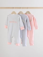 Pink/Grey 3 Pack Baby Slogan 100% Cotton Sleepsuits (0mths-3yrs) (0mths-3yrs) - Image 2 of 13