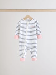 Pink/Grey 3 Pack Baby Slogan 100% Cotton Sleepsuits (0mths-3yrs) (0mths-3yrs) - Image 3 of 13