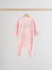 Pink/Grey 3 Pack Baby Slogan 100% Cotton Sleepsuits (0mths-3yrs) (0mths-3yrs) - Image 8 of 13