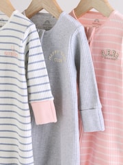 Pink/Grey 3 Pack Baby Slogan 100% Cotton Sleepsuits (0mths-3yrs) (0mths-3yrs) - Image 9 of 13