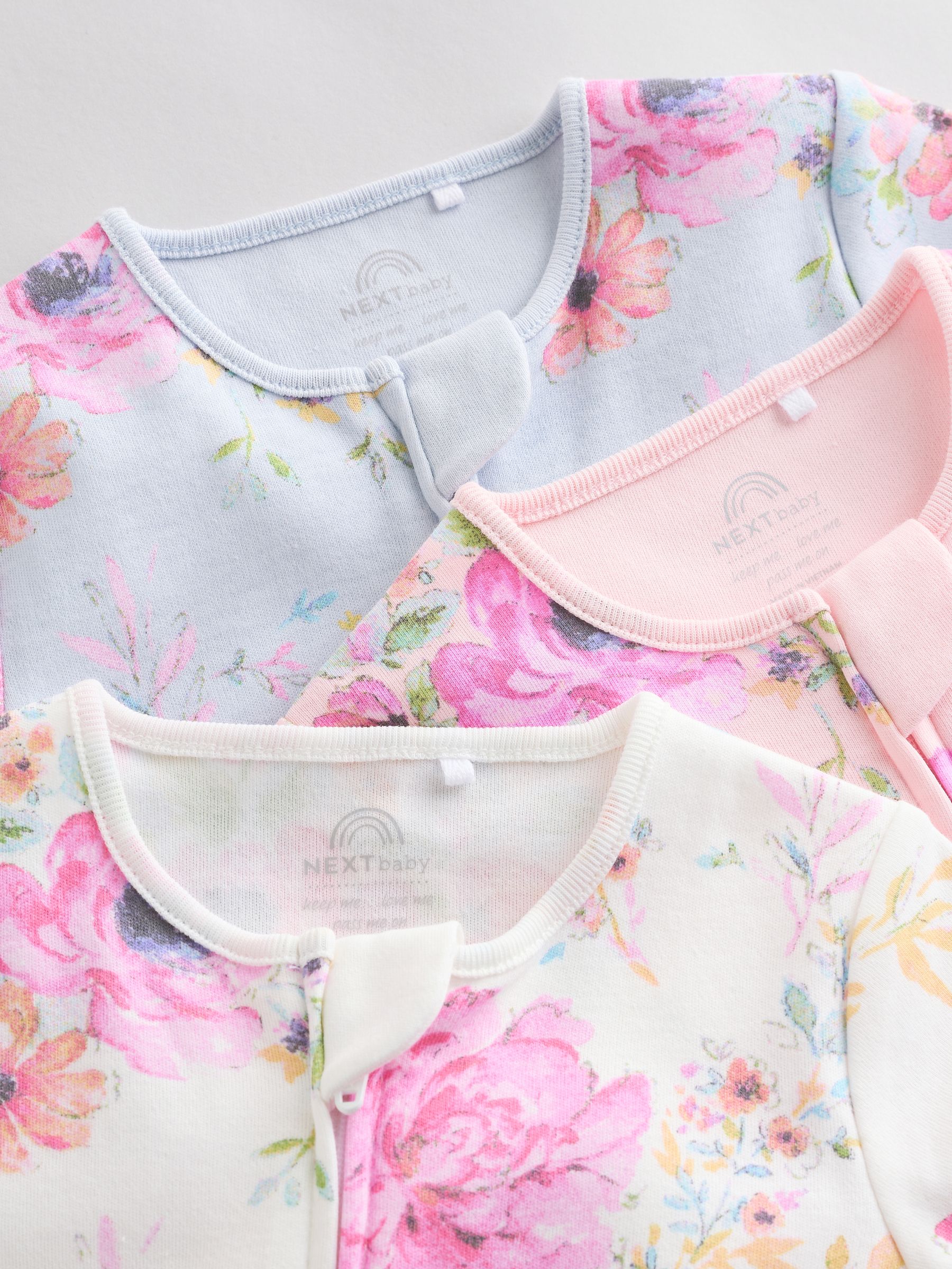 Lot De 3 Bodies Bébé NEXT - Col Fleuri - 100% Coton - Taille Newborn - Couleur Bleu