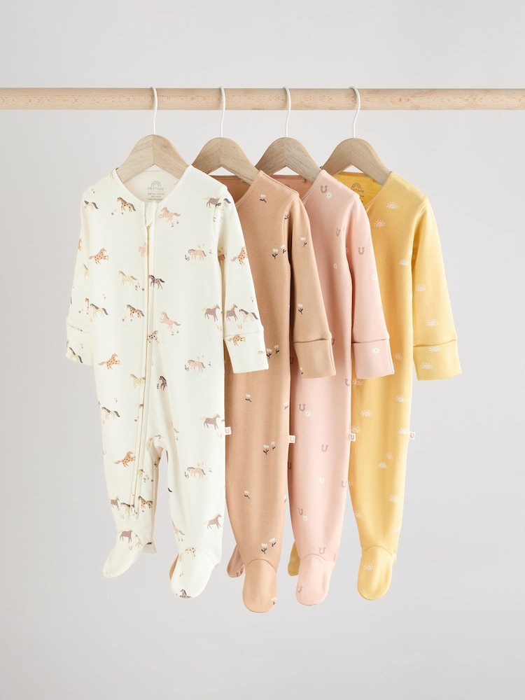 Multi Baby Two Way Zip 100% Cotton Sleepsuits 4 Pack (0mths-2yrs) - Image 1 of 14