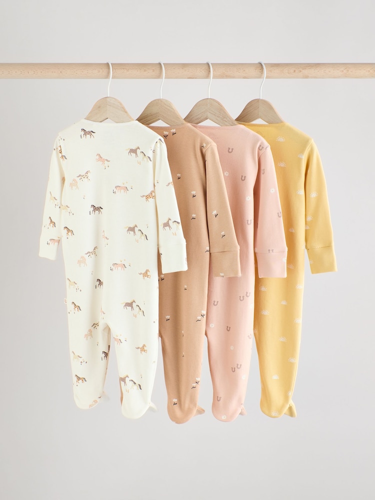 Multi Baby Two Way Zip 100% Cotton Sleepsuits 4 Pack (0mths-2yrs) - Image 2 of 14