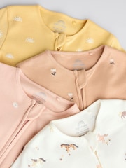 Multi Baby Two Way Zip 100% Cotton Sleepsuits 4 Pack (0mths-2yrs) - Image 9 of 14