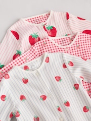 Vermelho - Pacote 3 de macacões 100% algodão e morango para bebês (0a3anos) - Imagem 7 de 12