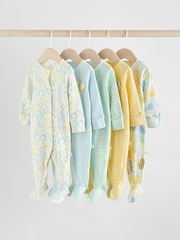 Yellow 5 Pack Baby Sleepsuits (0mths-2yrs) (0mths-2yrs) - Image 1 of 15