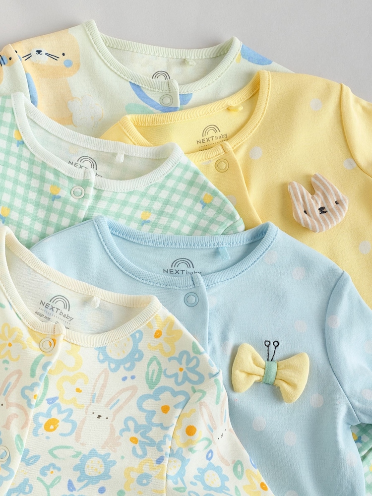 Yellow 5 Pack Baby Sleepsuits (0mths-2yrs) (0mths-2yrs) - Image 9 of 15