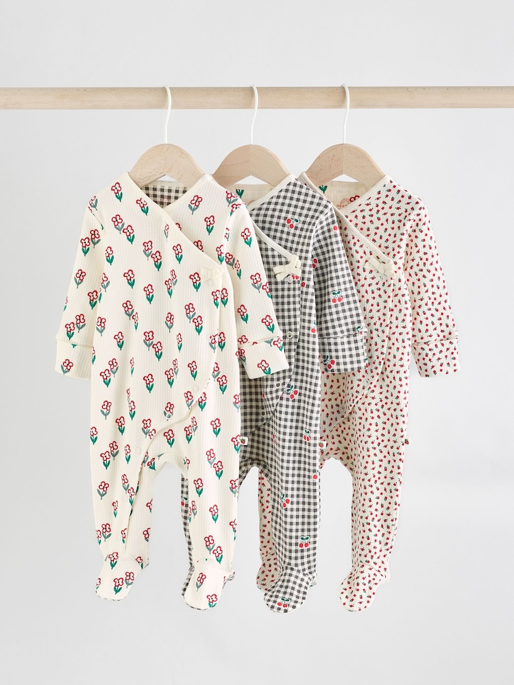 Cream/Red Popper Baby 100% Cotton Sleepsuits 3 Pack (0mths-2yrs) - Image 1 of 13