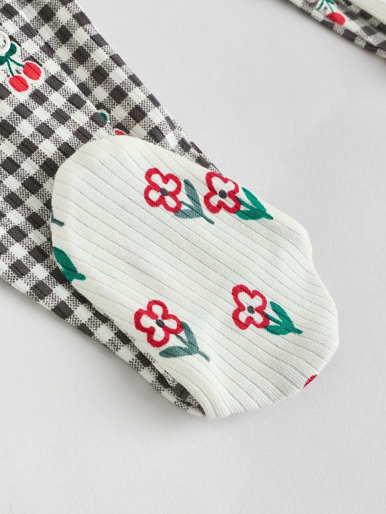 Cream/Red Popper Baby 100% Cotton Sleepsuits 3 Pack (0mths-2yrs) - Image 10 of 13