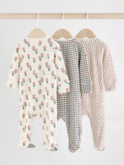 Cream/Red Popper Baby 100% Cotton Sleepsuits 3 Pack (0mths-2yrs) - Image 2 of 13