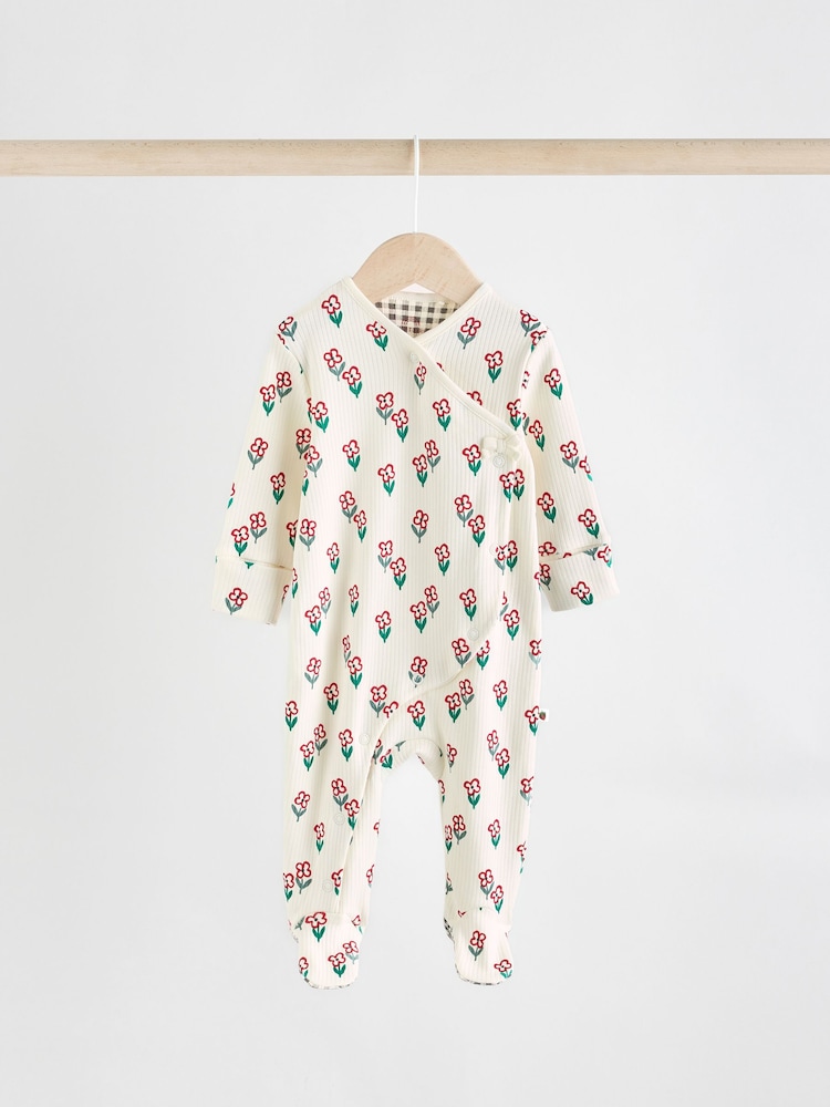 Cream/Red Popper Baby 100% Cotton Sleepsuits 3 Pack (0mths-2yrs) - Image 3 of 13