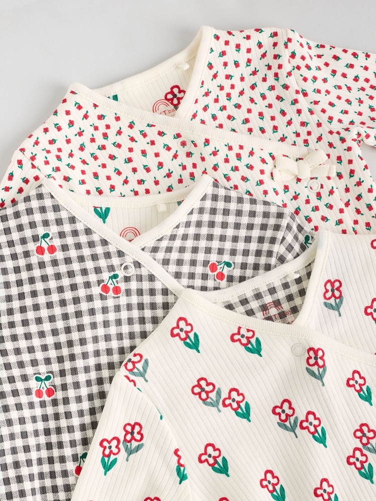 Cream/Red Popper Baby 100% Cotton Sleepsuits 3 Pack (0mths-2yrs) - Image 7 of 13