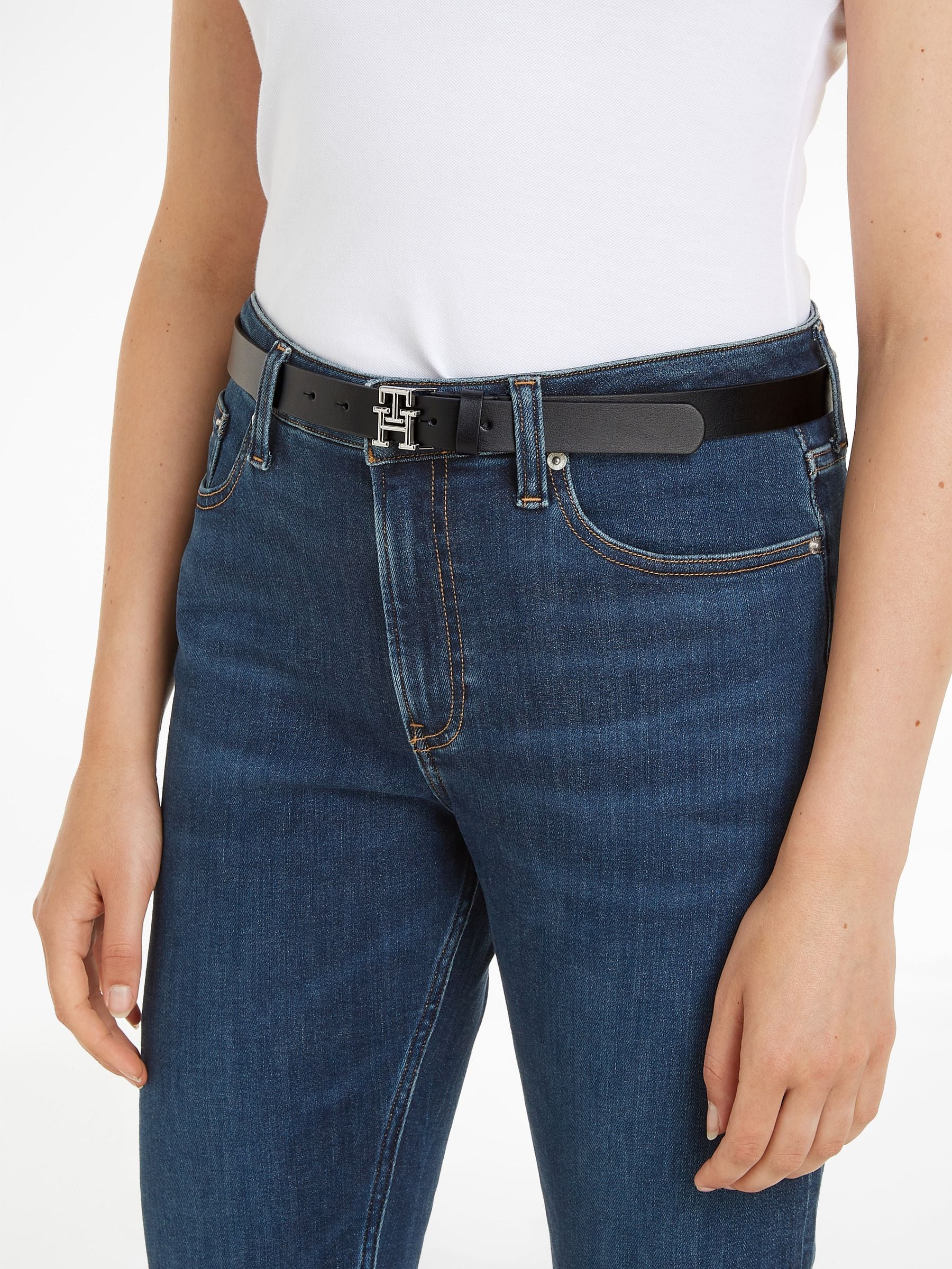 Tommy hilfiger black leather belt hot sale