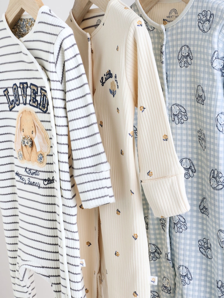 Blue/White Bunny 3 Pack Baby Sleepsuits (0mths-2yrs) (0mths-2yrs) - Image 13 of 19