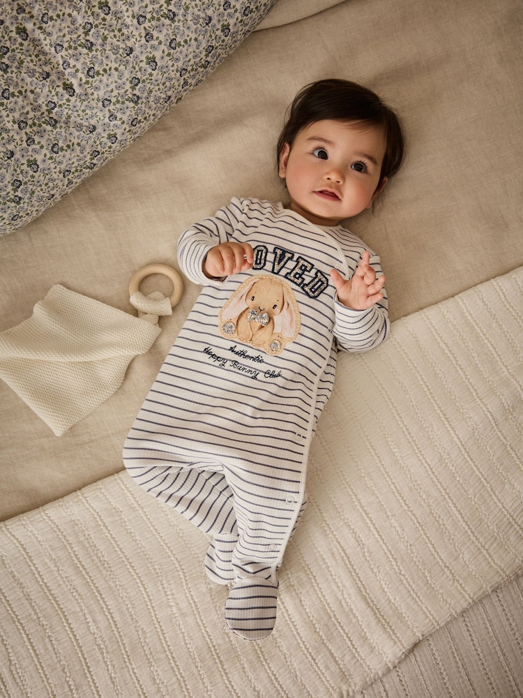 Blue/White Bunny 3 Pack Baby Sleepsuits (0mths-2yrs) (0mths-2yrs) - Image 6 of 19