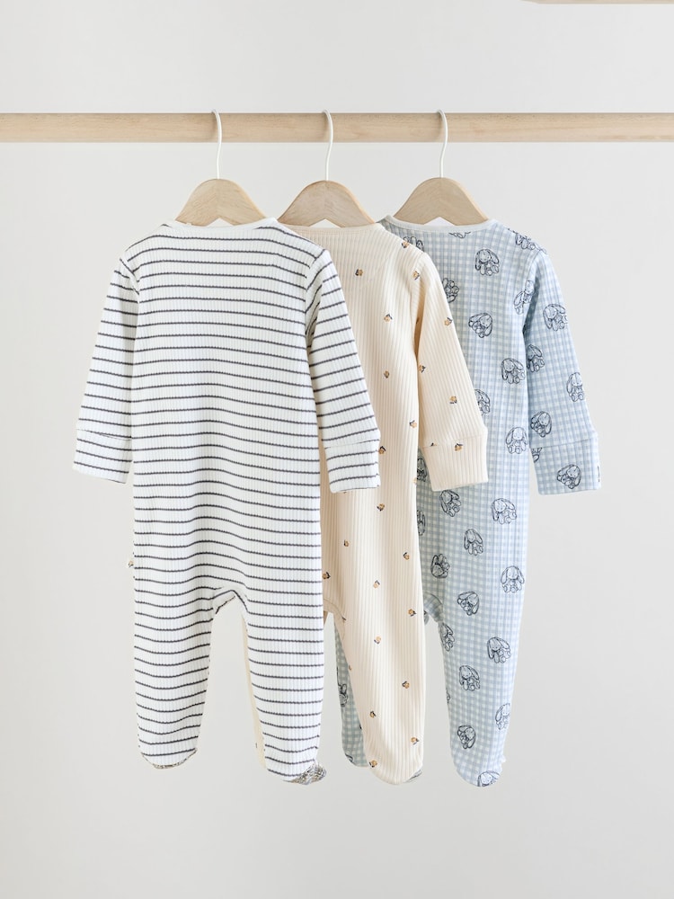 Blue/White Bunny 3 Pack Baby Sleepsuits (0mths-2yrs) (0mths-2yrs) - Image 8 of 19