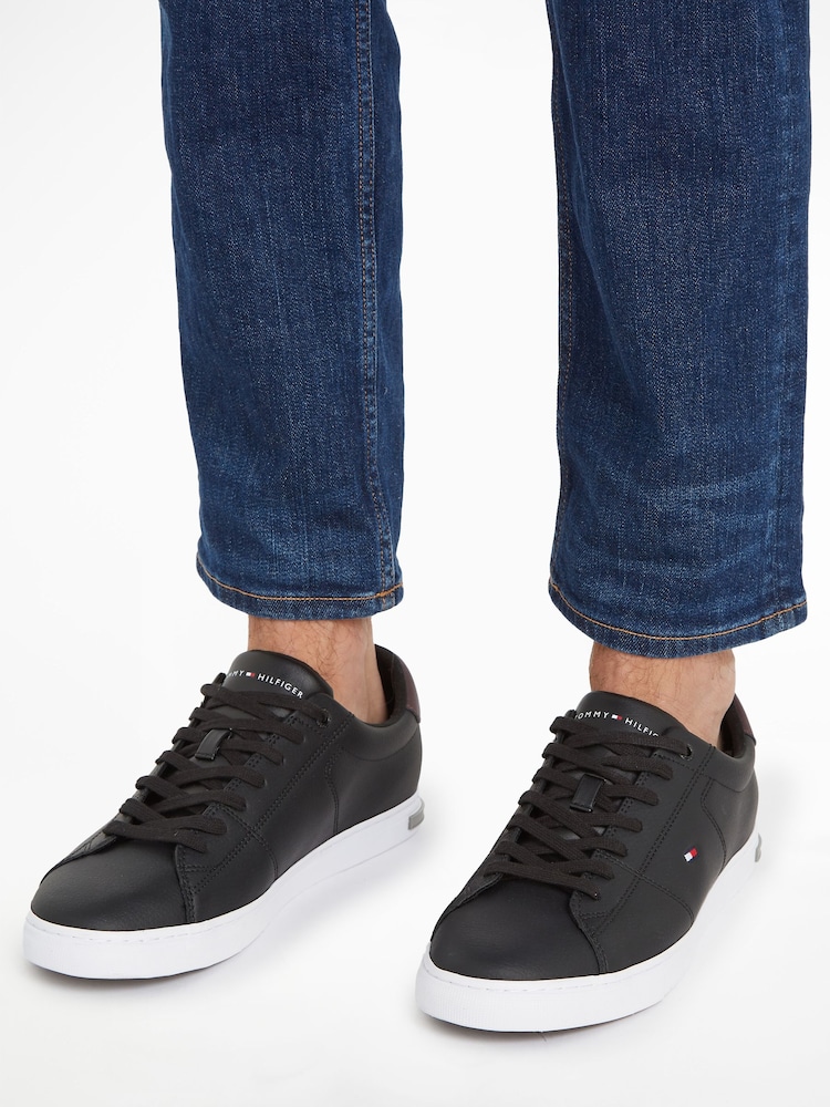 Tommy Hilfiger Black Essential Leather Detail Trainers - Image 1 of 3