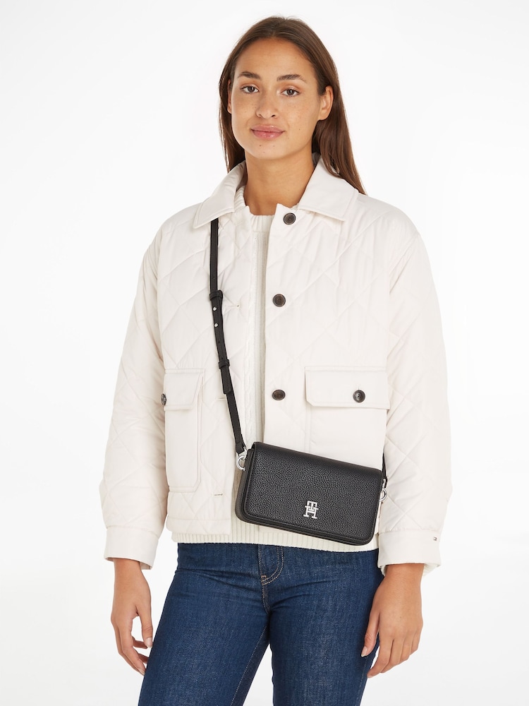 Tommy Hilfiger Black Emblem Flap Crossover Bag - Image 1 of 4