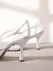 Silver Premium Square Toe Leather Strappy Heels - Image 11 of 11