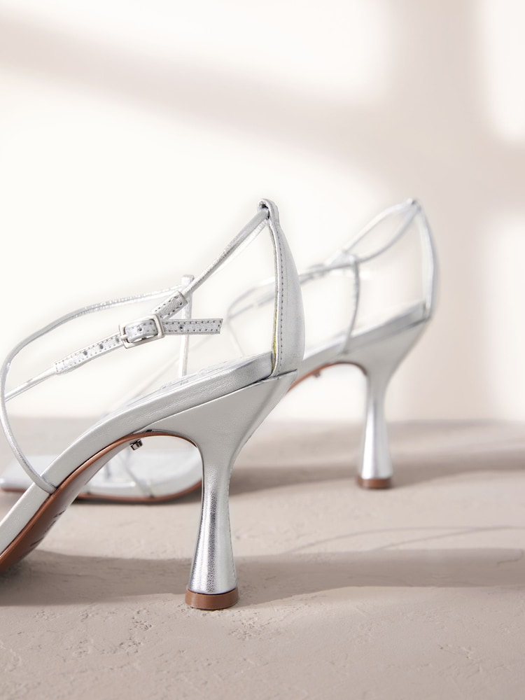 Silver Premium Square Toe Leather Strappy Heels - Image 11 of 11