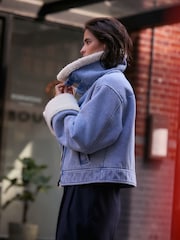Mid Blue Borg Lined Denim Jacket - Image 1 of 4