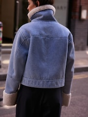 Mid Blue Borg Lined Denim Jacket - Image 3 of 4