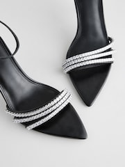 Black Forever Comfort® Point Toe Jewel Trim High Heel Sandals - Image 6 of 7