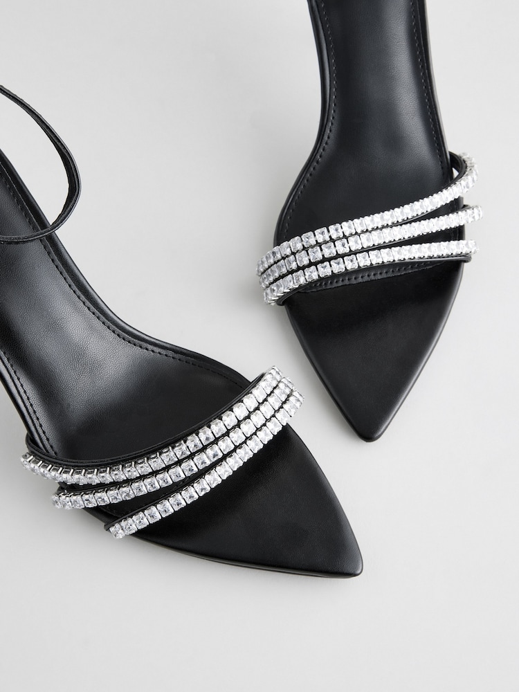 Black Forever Comfort® Point Toe Jewel Trim High Heel Sandals - Image 6 of 7