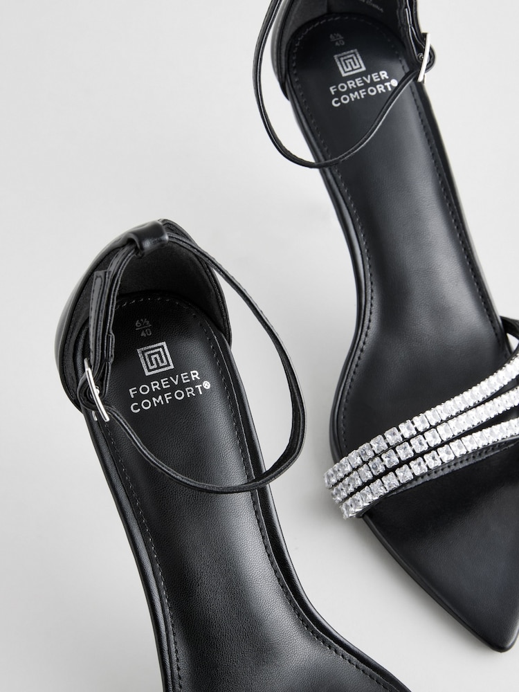 Black Forever Comfort® Point Toe Jewel Trim High Heel Sandals - Image 7 of 7