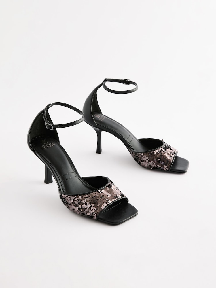 Negru - Forever Comfort ® Open Square Toe Paiete Sandale - Image 4 of 9