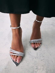 Silver Forever Comfort® Point Toe Jewel Trim High Heel Sandals - Image 3 of 9