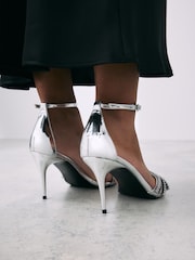 Silver Forever Comfort® Point Toe Jewel Trim High Heel Sandals - Image 4 of 9