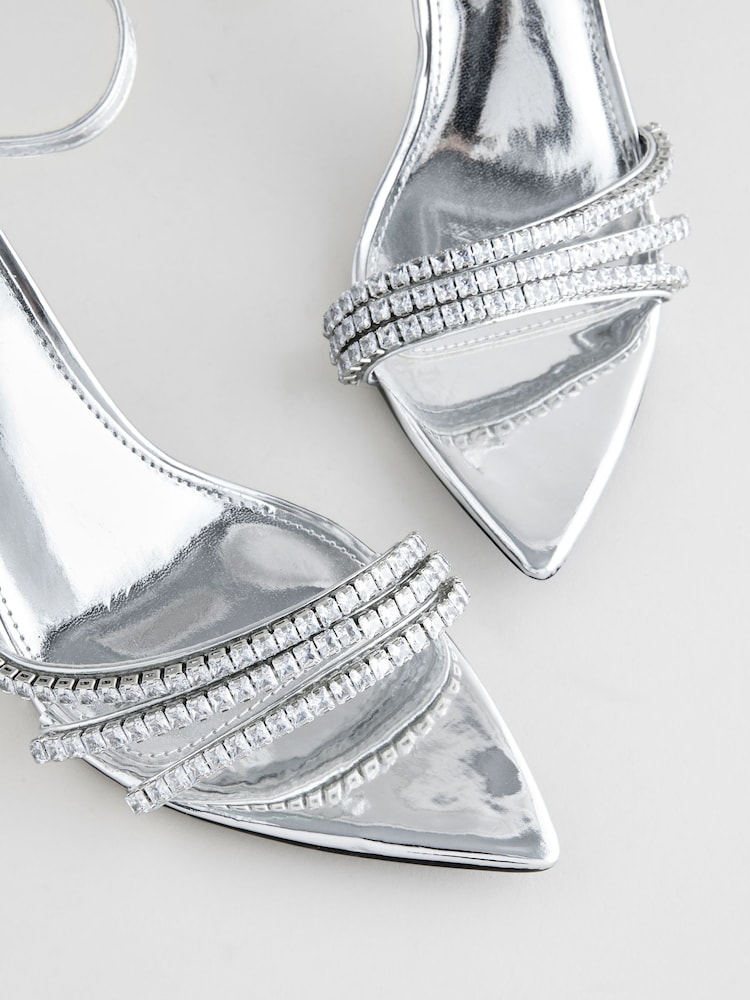 Buy Silver Forever Comfort® Point Toe Jewel Trim High Heel Sandals