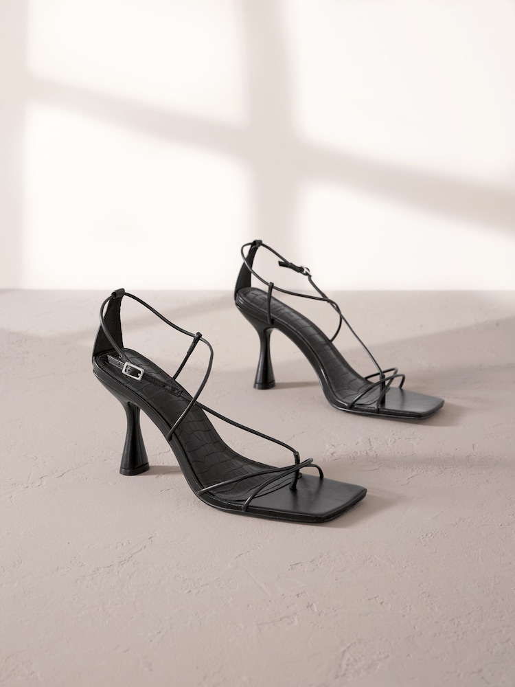 črna - Premium Square Toe Leather Strappy čevlji z visoko peto - Slika 1 iz 5 črna - Premium Square Toe Leather Strappy čevlji z visoko peto - Slika 1 iz 5