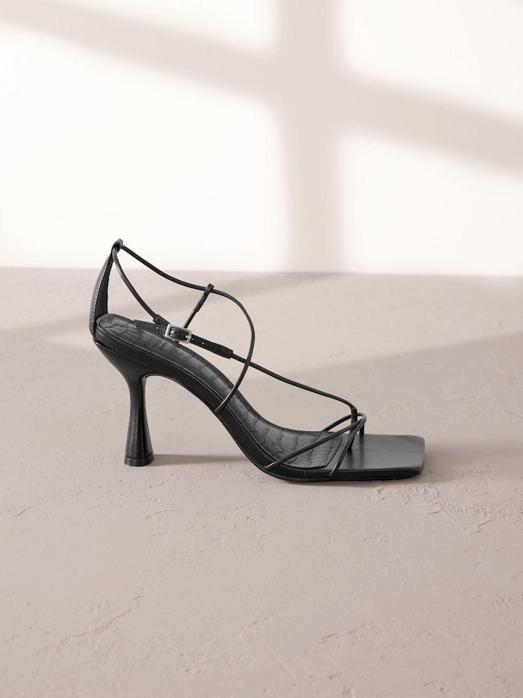 črna - Premium Square Toe Leather Strappy čevlji z visoko peto - Slika 2 iz 5 črna - Premium Square Toe Leather Strappy čevlji z visoko peto - Slika 2 iz 5
