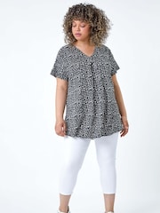 Roman Black Pleat Front Printed Stretch Top - Image 2 of 5