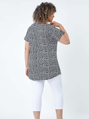 Roman Black Pleat Front Printed Stretch Top - Image 3 of 5